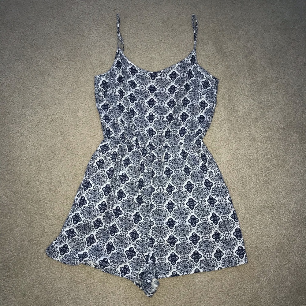 Blue and white romper